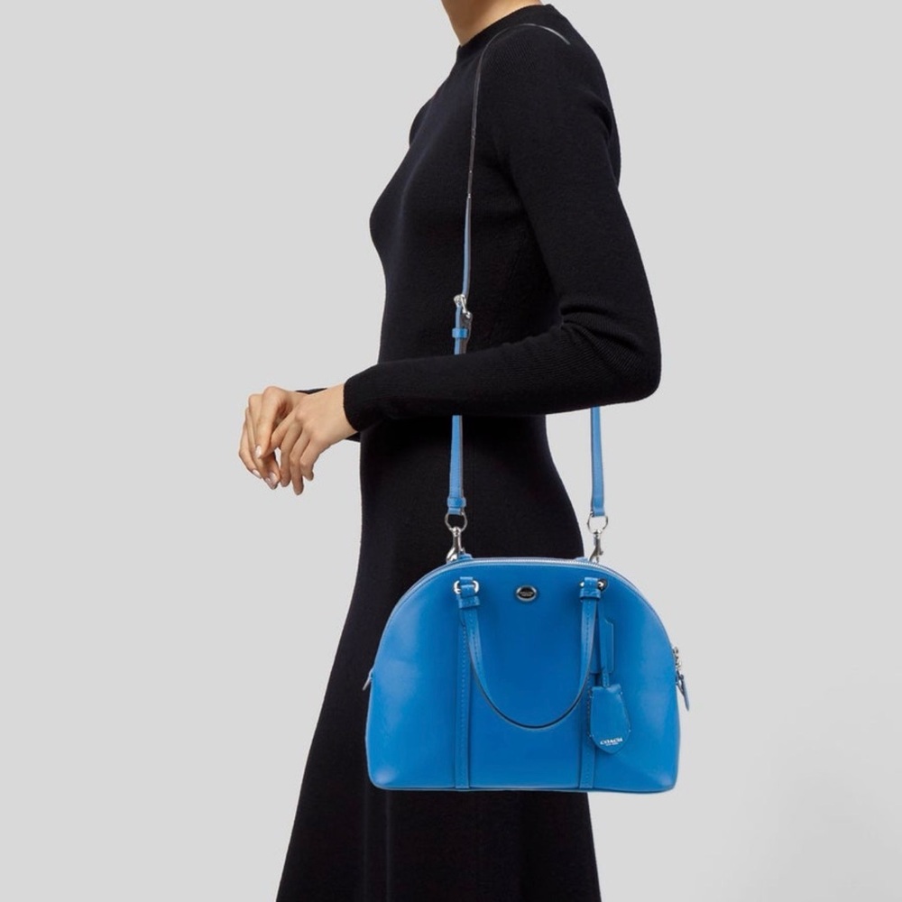 Coach Peyton Leather Cora Domed Satchel in blue saffiano leather - Picture 4 of 17